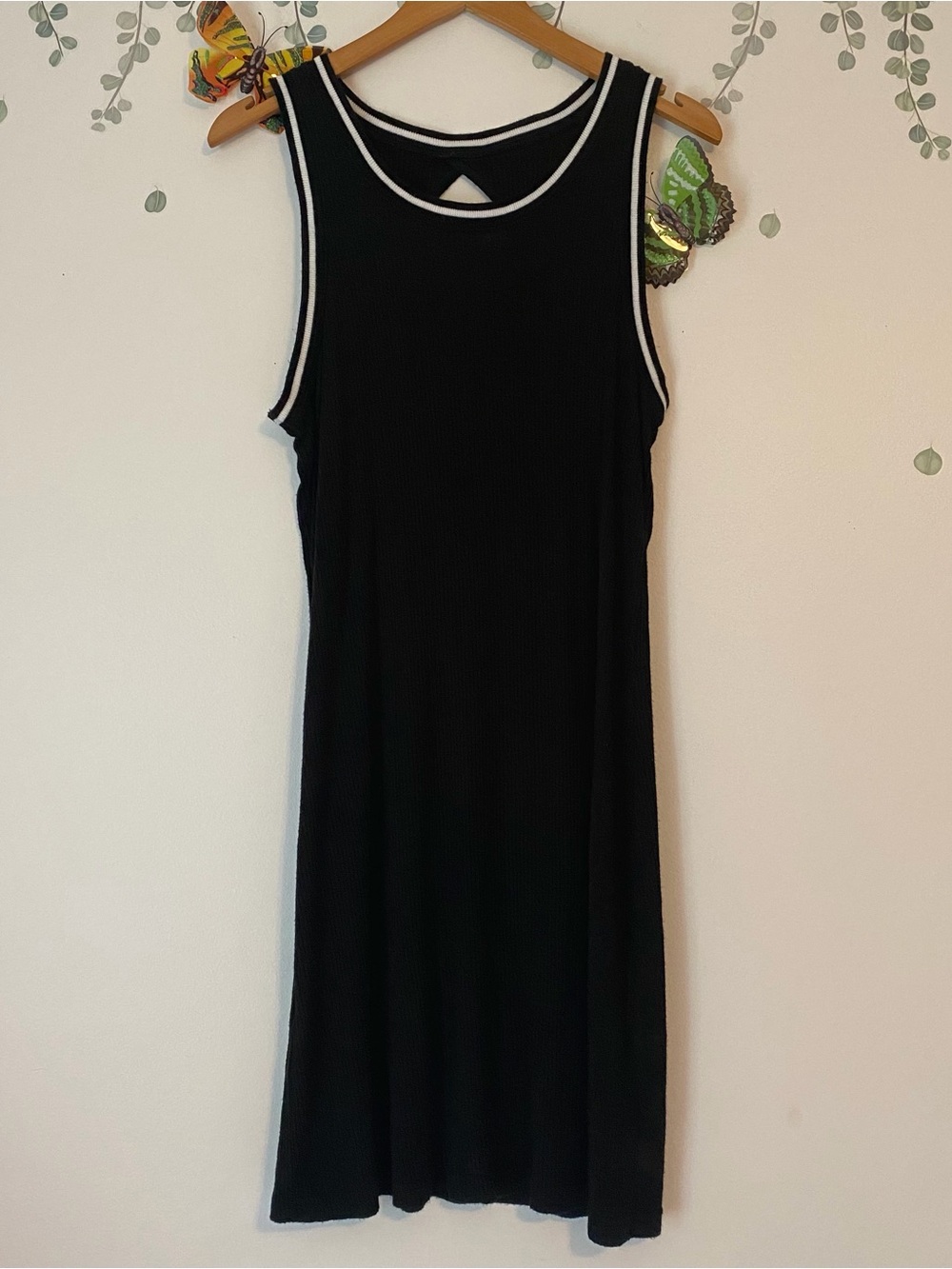 Mossimo Black Ribbed Sporty Tennis Dress Small Sleeveless Shift Mini Stripe